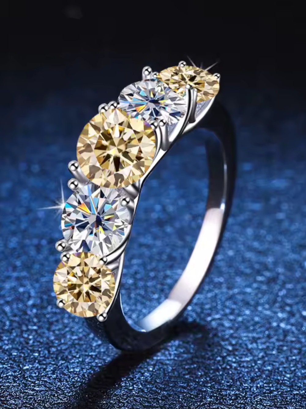 NEW! Yellow and White Moissanite Five Stone Ring